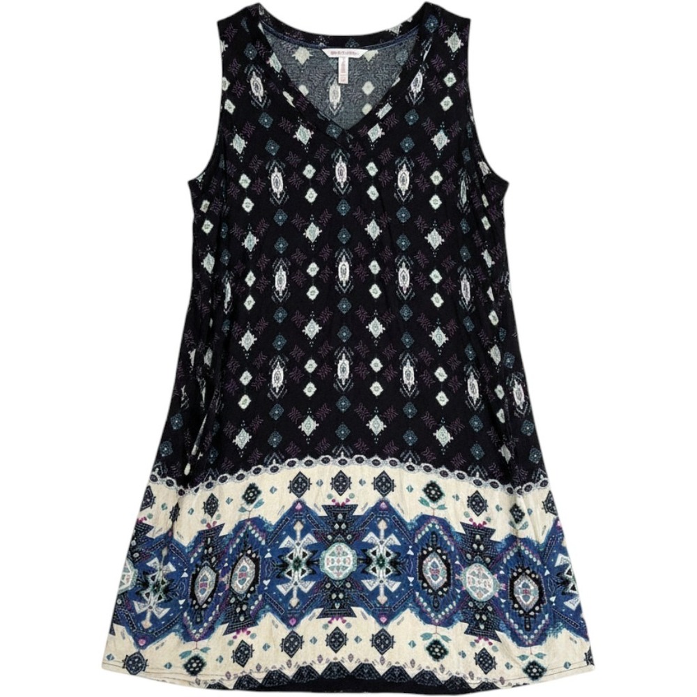 Xhilaration Shift Dress Womens Large Black Blue Geometric Tribal Pockets Exc